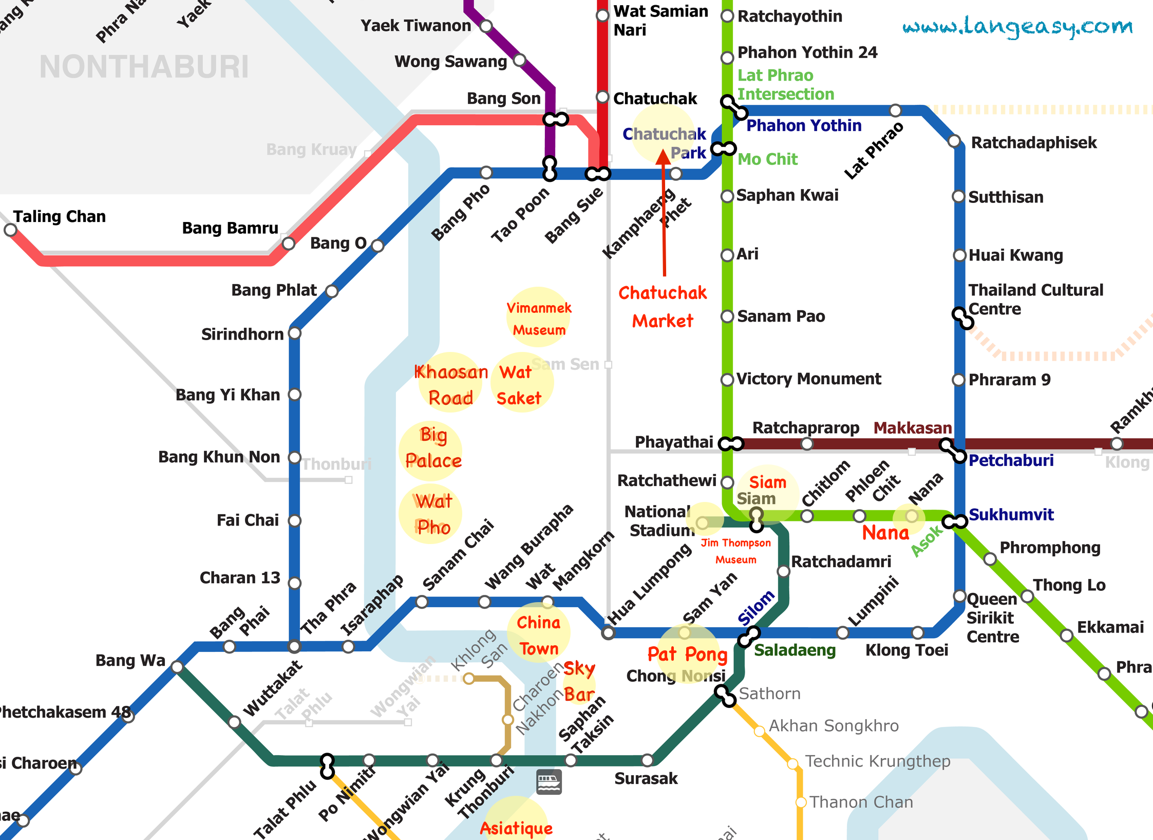 Bangkok Skytrain Map Of Mrt And Bts Lines Train Map Map Metro Map ...